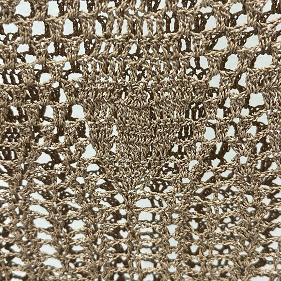 Forever 21 Boho Open Knit Crochet Tan Tunic Suede Tie Up Top - Women’s MD - Picture 3 of 5